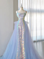 Pretty Mermaid Square Neckline Sequin Long Evening Dress Prom Dresses SD2775