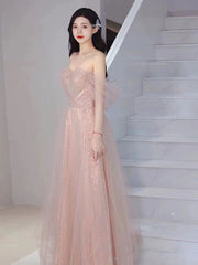 Pretty A Line Sweetheart Pink Sequin Long Length Evening Dress Prom Dresses SD2776