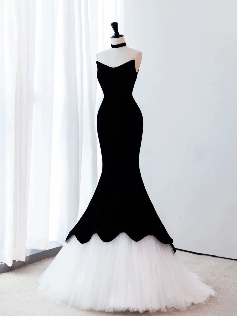 Pretty Mermaid Sweetheart Neckline Black Tulle Long Evening Dress Prom Dresses SD2779