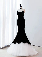 Pretty Mermaid Sweetheart Neckline Black Tulle Long Evening Dress Prom Dresses SD2779