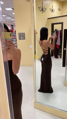 Pretty Mermaid Brown Long Backless Evening Dress Prom Dresses SD2784