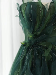 Pretty Ball Gown Spaghetti Straps Tulle Green Long Length Evening Dress Prom Dresses SD2785