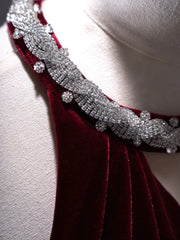 Pretty Mermaid Burgundy Velvet Long Backless Evening Dress Prom Dresses SD2786