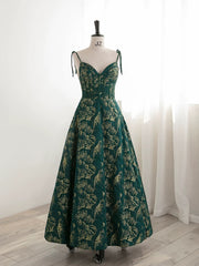 Pretty Ball Gown Spaghetti Straps Satin Green Long Length Evening Dress Prom Dresses SD2787