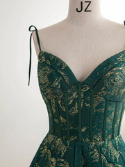 Pretty Ball Gown Spaghetti Straps Satin Green Long Length Evening Dress Prom Dresses SD2787