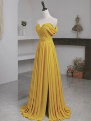 Pretty A Line Off The Shoulder Yellow Long Length Evening Dress Prom Dresses SD2789