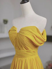 Pretty A Line Off The Shoulder Yellow Long Length Evening Dress Prom Dresses SD2789