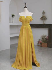 Pretty A Line Off The Shoulder Yellow Long Length Evening Dress Prom Dresses SD2789