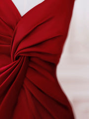 Pretty Mermaid One Shoulder Red Satin Long Evening Dress Prom Dresses SD2791