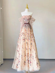 Pretty A Line Off The Shoulder Long Sleeves Floral Tulle Long Length Evening Dress Prom Dresses SD2792