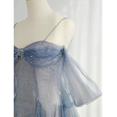 Pretty A Line Off The Shoulder Blue Sequin Tulle Long Length Evening Dress Prom Dresses SD2793