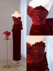 Pretty Mermaid Sweetheart Wine Red Velvet Long Evening Dress Prom Dresses SD2794