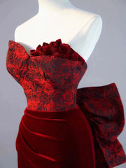 Pretty Mermaid Sweetheart Wine Red Velvet Long Evening Dress Prom Dresses SD2794