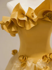 Modest A line Strapless Yellow Tulle Long Prom Dress Party Dress SD2795