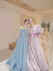 Gorgeous Balll Gown Sweetheart Blue Satin Long Evening Dress Prom Dresses SD2800