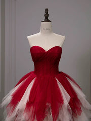 Gorgeous Balll Gown Sweetheart Red Tulle Ruffles Long Evening Dress Prom Dresses SD2802