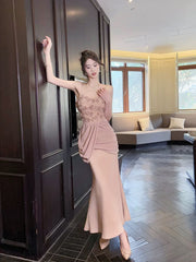 Pretty Mermaid Spaghetti Straps Pink Long Evening Dress Prom Dresses SD2804