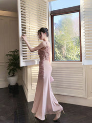 Pretty Mermaid Spaghetti Straps Pink Long Evening Dress Prom Dresses SD2804