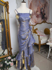 Vintage Mermaid Spaghetti Straps Satin Long Party Dress Prom Dresses SD2806