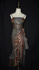 Vintage Mermaid Spaghetti Straps Satin Long Party Dress Prom Dresses SD2806