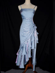 Vintage Mermaid Spaghetti Straps Satin Long Party Dress Prom Dresses S2806