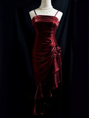 Vintage Mermaid Spaghetti Straps Satin Long Party Dress Prom Dresses SD2806