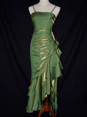 Vintage Mermaid Spaghetti Straps Satin Long Party Dress Prom Dresses SD2806