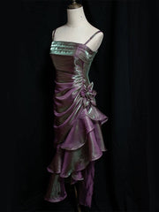 Vintage Mermaid Spaghetti Straps Satin Long Party Dress Prom Dresses S2806