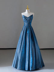 Vintage Ball Gown Sweetheart Blue Sequin Long Prom Gown Fairy Prom Dresses SD2807