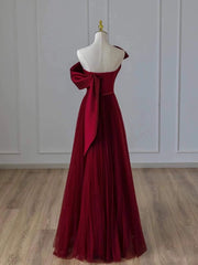 Vintage Ball Gown Strapless Burgundy Tulle Long Prom Gown Fairy Prom Dresses SD2808