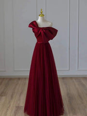 Vintage Ball Gown Strapless Burgundy Tulle Long Prom Gown Fairy Prom Dresses SD2808