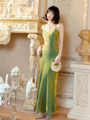 Modest Mermaid Spaghetti Straps Green Long Evening Dress Prom Dresses SD2809