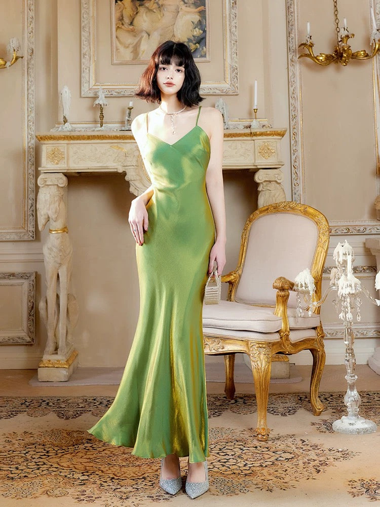 Modest Mermaid Spaghetti Straps Green Long Evening Dress Prom Dresses SD2809