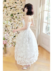 Pretty A Line Spaghetti Straps White Lace Long Length Evening Dress Prom Dresses SD2810