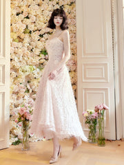 Pretty A Line Spaghetti Straps Pink Ankle Length Evening Dress Prom Dresses SD2817