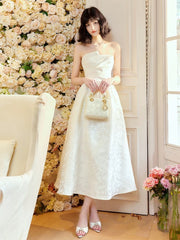 Pretty A Line Strapless Neckline White Ankle Length Evening Dress Prom Dresses SD2818