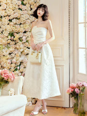 Pretty A Line Strapless Neckline White Ankle Length Evening Dress Prom Dresses SD2818