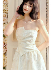 Pretty A Line Strapless Neckline White Ankle Length Evening Dress Prom Dresses SD2818