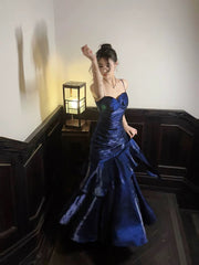 Retro Mermaid Spaghetti Straps Royal Blue Long Length Evening Dress Prom Dresses SD2824