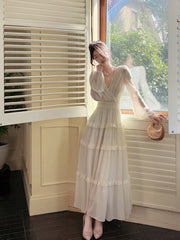 Pretty A Line V Neckline Long Sleeves Chiffon White Ankle Length Evening Dress Prom Dresses SD2825