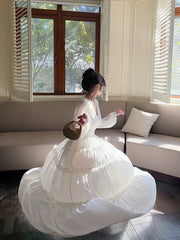 Pretty A Line V Neckline Long Sleeves Chiffon White Ankle Length Evening Dress Prom Dresses SD2825