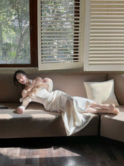 Sexy Mermaid Off The Shoulder Flowers Satin Long Evening Dress Prom Dresses SD2826