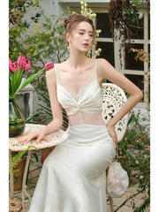 Retro Mermaid Spaghetti Straps White Long Length Evening Dress Prom Dresses SD2828