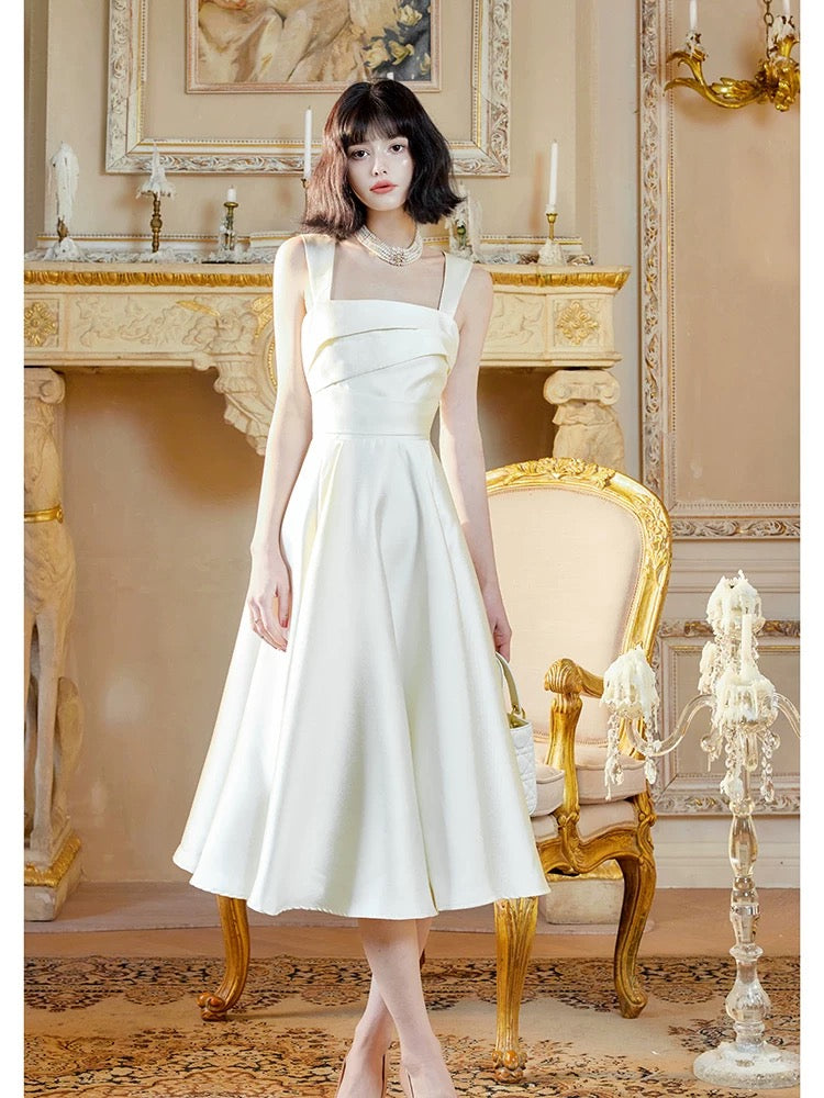 Sexy Sheath Square Neckline White Evening Dress Lace Prom Dresses SD2833