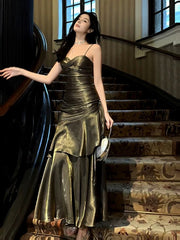 Retro Mermaid Spaghetti Straps Long Length Evening Dress Prom Dresses SD2836