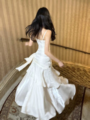 Retro Mermaid Spaghetti Straps Long Length White Evening Dress Prom Dresses SD2840