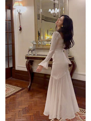 Pretty Mermaid Squere Neckline Satin Ankle Length Evening Dress Prom Dresses SD2841