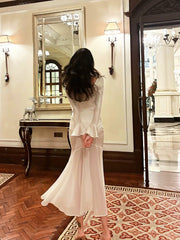 Pretty Mermaid Squere Neckline Satin Ankle Length Evening Dress Prom Dresses SD2841