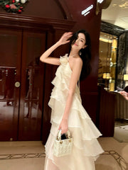 Sexy A Line Halter Neckline Chiffon Ruffles Evening Dress Prom Dresses SD2843