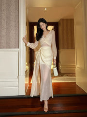 Pretty Mermaid V Neckline Chiffon Ankle Length Evening Dress Prom Dresses SD2845